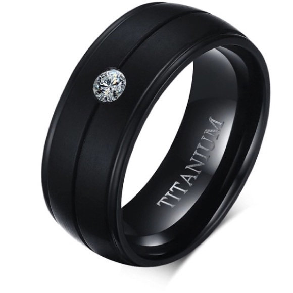 Titanium Other - 8mm Matt Black Titanium Ring with CZ Size 9-11